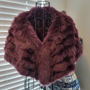 Burgundy Wine Plum Purple Faux Fur Shawl